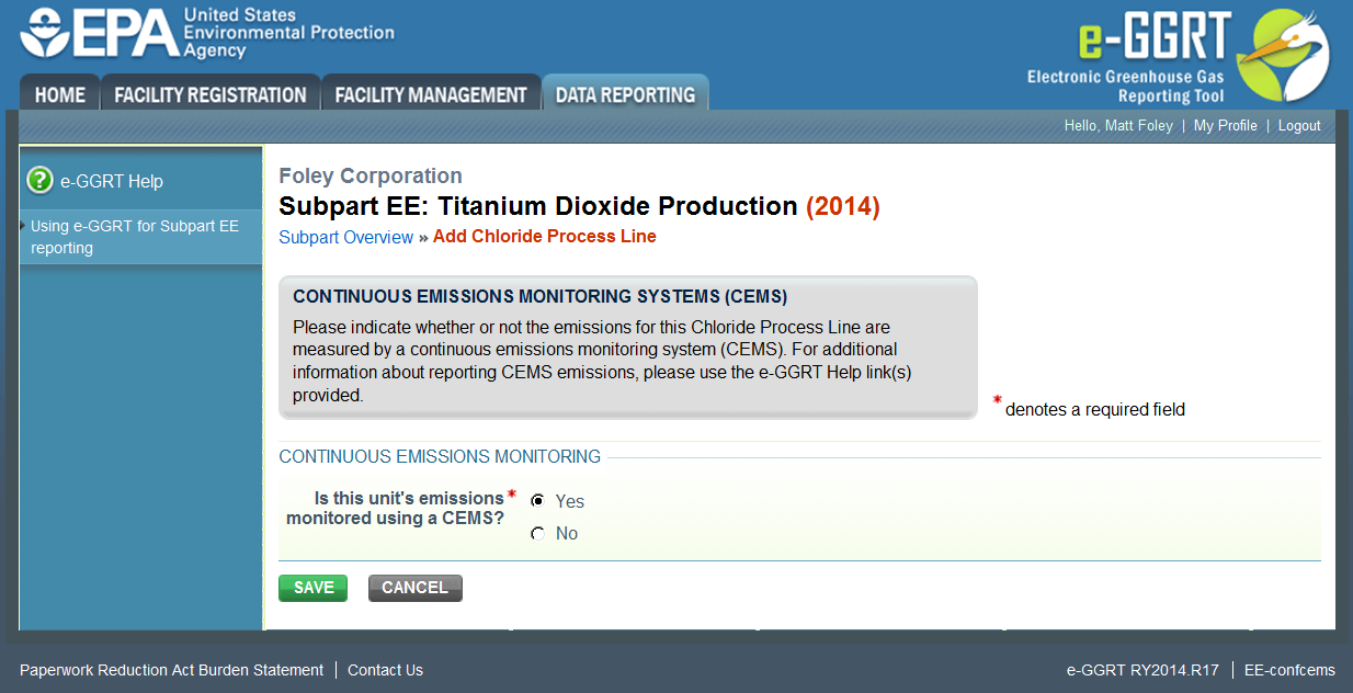 Subpart EE: Add a Continuous Emissions Monitoring Process Line